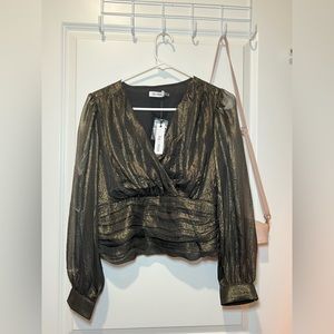 Black with gold metallic blouse